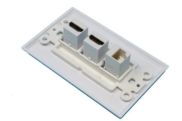 Alt view image 2 of 5 - 2 HDMI and 1 Cat5e White Ethernet Port Wall Plate Decorative - White