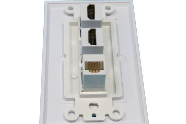 Alt view image 5 of 5 - 2 HDMI and 1 Cat5e White Ethernet Port Wall Plate Decorative - White