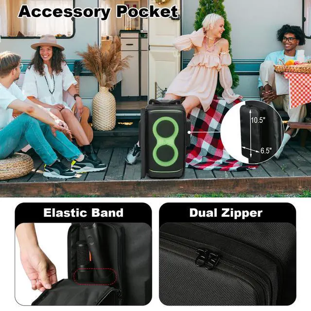 Alt view image 3 of 6 - Speaker Case Compatible with JBL PartyBox 520, Portable Speaker Carrying Cover with Zipper Pockets Storage Bag for JBL PartyBox 520