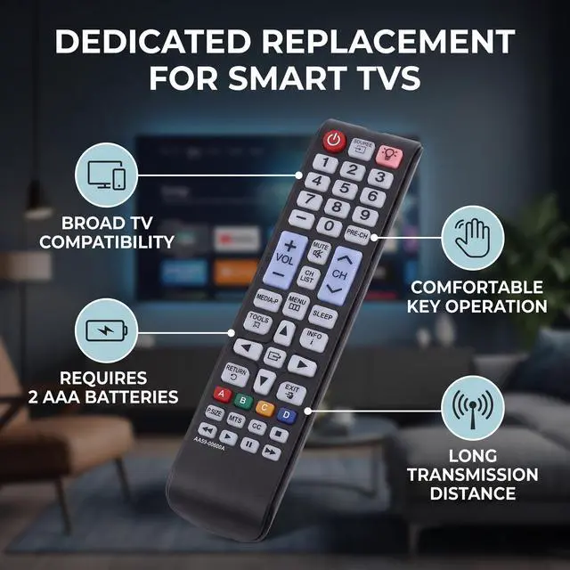 Alt view image 5 of 7 - TV Remote Control Replacement for AA59-00600A, Smart TV Remote Control AA59-00600A Fit for Smart LCD LED TV