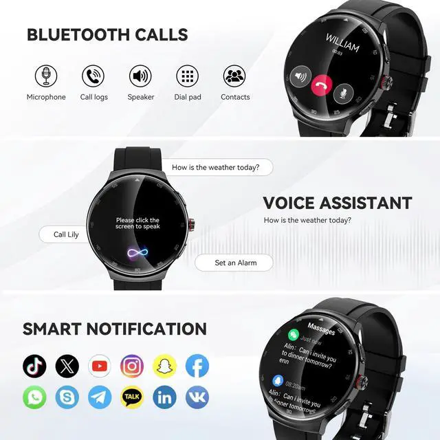 Alt view image 3 of 6 - Smart Watch for Men Women, 1.43 Curved AMOLED HD Screen Fitness Tracker, 100+ Sport Modes, Heart Rate Sleep Monitor, Pedometer, Smartwatch for Android & iOS Compatible