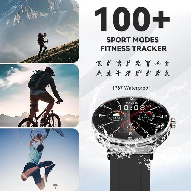 Alt view image 5 of 6 - Smart Watch for Men Women, 1.43 Curved AMOLED HD Screen Fitness Tracker, 100+ Sport Modes, Heart Rate Sleep Monitor, Pedometer, Smartwatch for Android & iOS Compatible