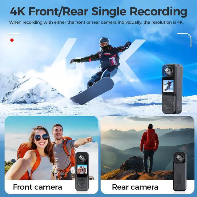 Alt view image 2 of 7 - 4K Handheld Vlogging Camera Body Cam Action Camera for Travel | 4K UHD | with Waterproof Case & 32GB Card | Connect to APP | Dual-Lens | 3.5 Hours Working | Travel Vlogging Camera
