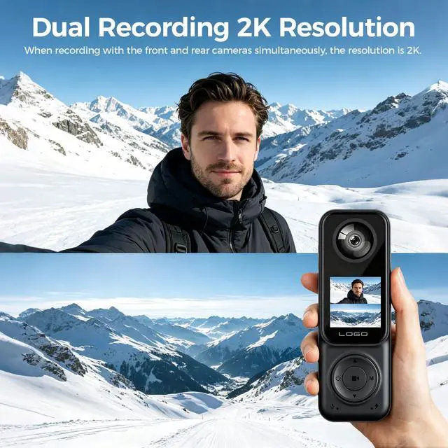 Alt view image 3 of 7 - 4K Handheld Vlogging Camera Body Cam Action Camera for Travel | 4K UHD | with Waterproof Case & 32GB Card | Connect to APP | Dual-Lens | 3.5 Hours Working | Travel Vlogging Camera