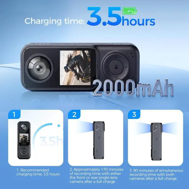 Alt view image 7 of 7 - 4K Handheld Vlogging Camera Body Cam Action Camera for Travel | 4K UHD | with Waterproof Case & 32GB Card | Connect to APP | Dual-Lens | 3.5 Hours Working | Travel Vlogging Camera