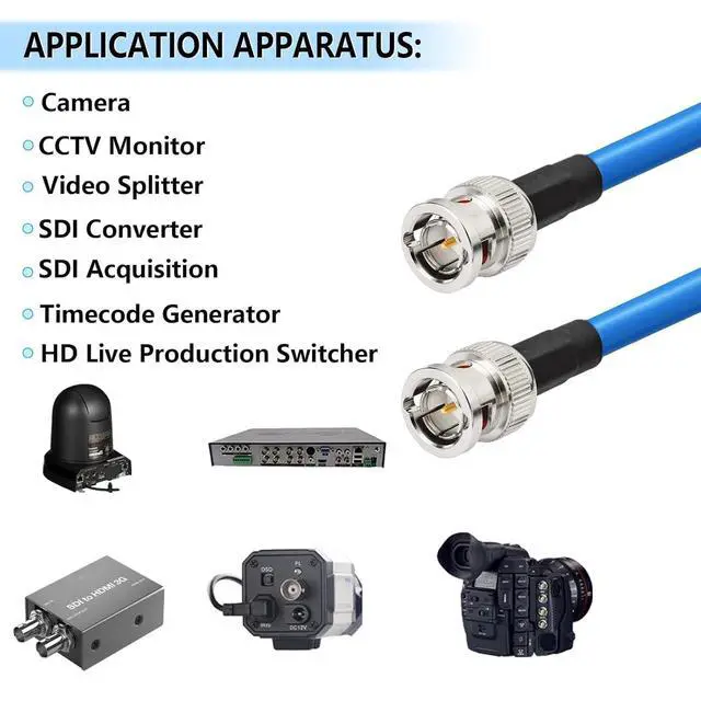 Alt view image 2 of 5 - HD-SDI 3G 6G SDI Cable 20cm Belden 1694A BNC Cable 75 Ohm 2-Pack | Short BNC Jumper Supports 1080P 3G-SDI 6G-SDI 4K/8K Video CCTV Cameras Monitor