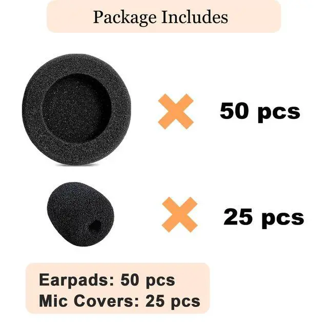 Alt view image 6 of 6 - 50 Pack Ear Cushions for Jabra Headset Replacement Foam Covers Ear Pads | Headphone Earpads for Jabra GN1900 2000 2025 PRO 920 930 9450 Biz 1100 1500 Plantronics H251 H261 Office Telephone Headset