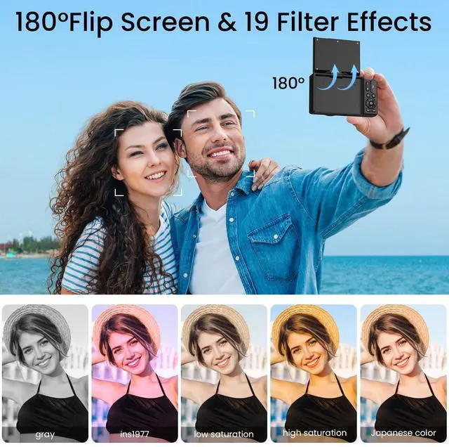 Alt view image 4 of 6 - 4K UHD 75MP Digital Camera for Photography - 18X Zoom, Autofocus, 64GB, Anti-Shake WiFi Vlogging Camera with Fill Light, 180 Flip Screen Compact Vlog Travel Camara for YouTube, Two Batteries, BK