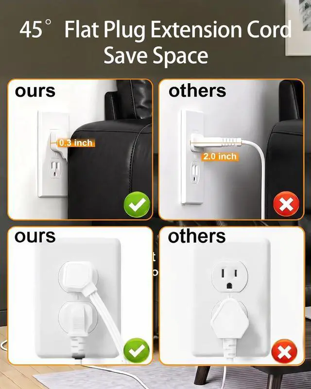 Alt view image 6 of 6 - Surge Protector Power Strip Tower with Touch LED Night Light, 6Ft Extension Cord with Multiple 12 AC Outlets, 4 USB Ports (2 USB C) Charging Station, White
