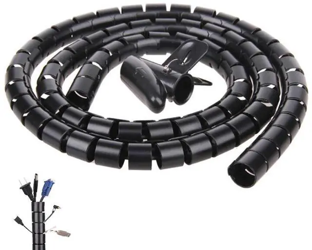Main image of Black Spiral Winding Cable Management Pipe Wire Wrap Line Coiled Tube, Flexible Cord Covered Protective Bundler Sleeve Hose for Office, Computer, TV, and Car (Length 10ft- Dia 1.1inch)