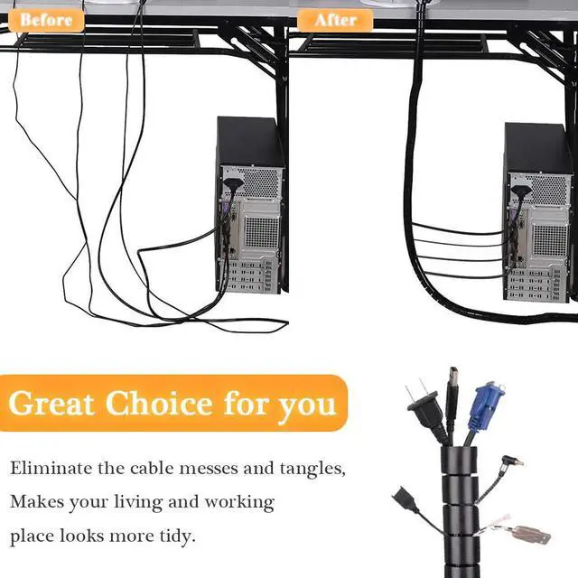 Alt view image 2 of 7 - Black Spiral Winding Cable Management Pipe Wire Wrap Line Coiled Tube, Flexible Cord Covered Protective Bundler Sleeve Hose for Office, Computer, TV, and Car (Length 10ft- Dia 1.1inch)