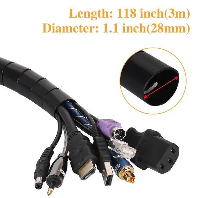 Alt view image 3 of 7 - Black Spiral Winding Cable Management Pipe Wire Wrap Line Coiled Tube, Flexible Cord Covered Protective Bundler Sleeve Hose for Office, Computer, TV, and Car (Length 10ft- Dia 1.1inch)
