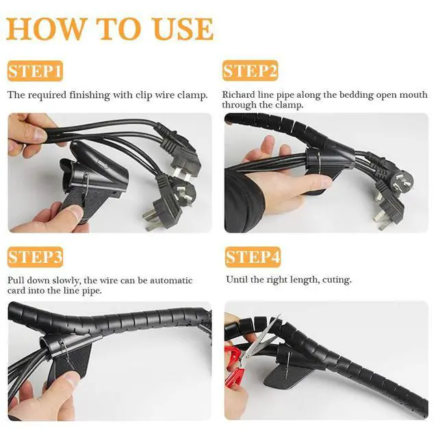 Alt view image 6 of 7 - Black Spiral Winding Cable Management Pipe Wire Wrap Line Coiled Tube, Flexible Cord Covered Protective Bundler Sleeve Hose for Office, Computer, TV, and Car (Length 10ft- Dia 1.1inch)