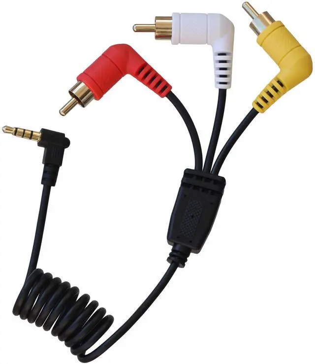 Main image of 3.5mm to 3 RCA A/V Cable Compatible with Sony Handycam Camcorder and ImmersionRC Powerplay Coiled Plug and Play, No Cable Spacer Needed (Black, Red, White, Yellow)