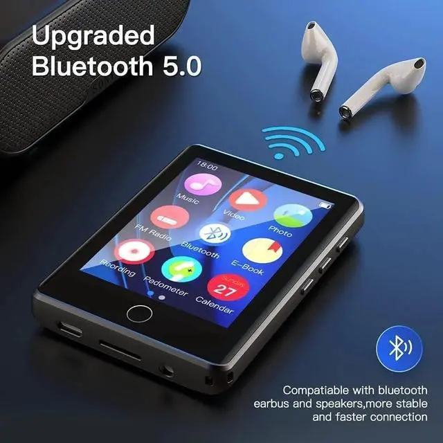 Alt view image 2 of 7 - MP3 Player 32GB with Bluetooth 5.0, Upgraded 2.8" Full Touchscreen Mp4 Mp3 Player with Speaker, Portable HiFi Lossless Sound Music Player for Walking Running, Supports up to 128GB TF Card (Black)