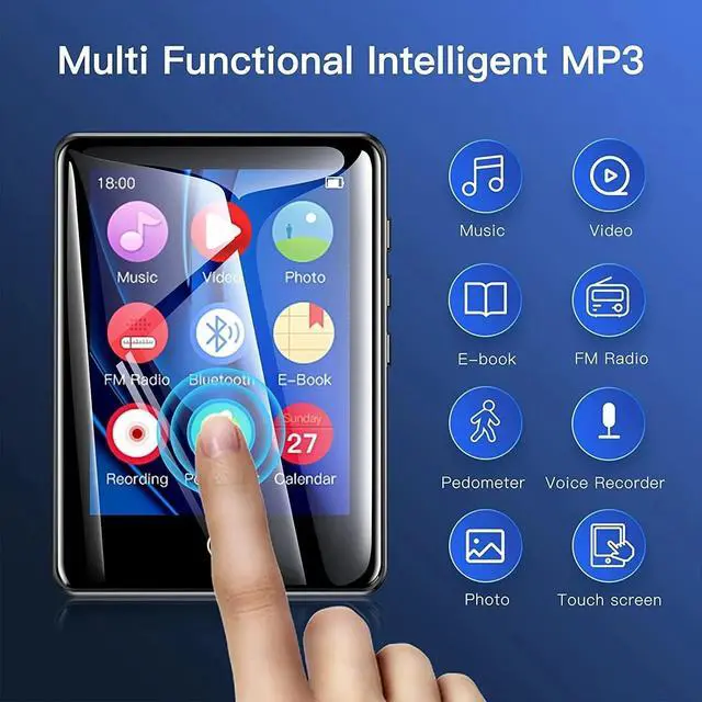 Alt view image 3 of 7 - MP3 Player 32GB with Bluetooth 5.0, Upgraded 2.8" Full Touchscreen Mp4 Mp3 Player with Speaker, Portable HiFi Lossless Sound Music Player for Walking Running, Supports up to 128GB TF Card (Black)