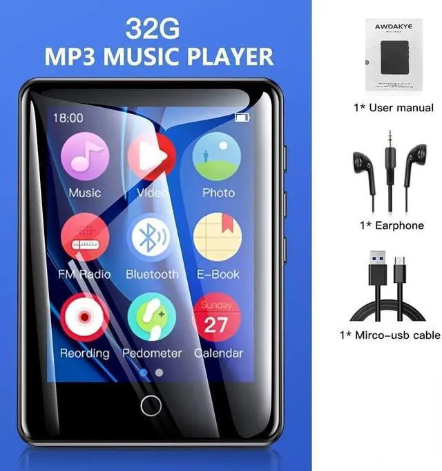 Alt view image 6 of 7 - MP3 Player 32GB with Bluetooth 5.0, Upgraded 2.8" Full Touchscreen Mp4 Mp3 Player with Speaker, Portable HiFi Lossless Sound Music Player for Walking Running, Supports up to 128GB TF Card (Black)