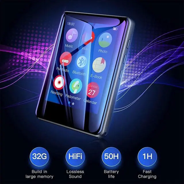 Alt view image 7 of 7 - MP3 Player 32GB with Bluetooth 5.0, Upgraded 2.8" Full Touchscreen Mp4 Mp3 Player with Speaker, Portable HiFi Lossless Sound Music Player for Walking Running, Supports up to 128GB TF Card (Black)