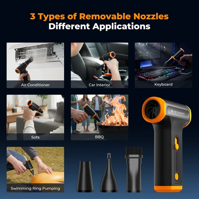 Alt view image 2 of 7 - Compressed Air Duster, 3 Gear Adjustable 5000mAH,Rechargeable | Low Gear for 120 Mins,with 3 Sets of Nozzles,Adjustable and Portable,for Deep Computer Clean, Keyboard, Car Dry, Home,B100