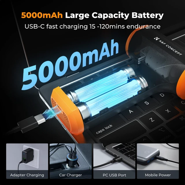 Alt view image 5 of 7 - Compressed Air Duster, 3 Gear Adjustable 5000mAH,Rechargeable | Low Gear for 120 Mins,with 3 Sets of Nozzles,Adjustable and Portable,for Deep Computer Clean, Keyboard, Car Dry, Home,B100
