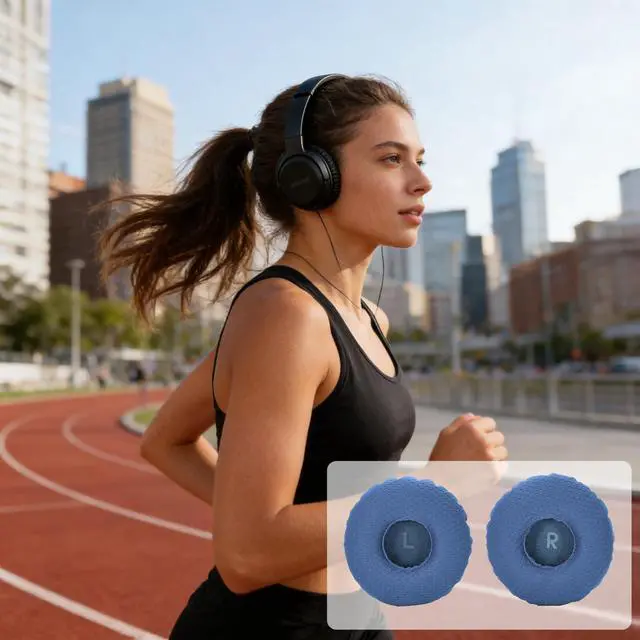 Alt view image 3 of 7 - Kit 2 IN1 Mesh Fabric Earpads for JBL Tune 600/600/670 Headset-Blue | Replacement Mesh Fabric Cushions Kit 2 IN1 Mesh Fabric Ear Pads + Headband