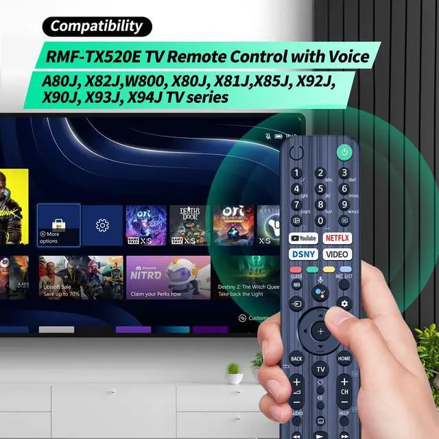 Alt view image 2 of 7 - RMF-TX520E Voice Remote Control Replacement fit for Sony TV BRAVIA TV Series X94J, W800, X80J, X81J, X82J, X85J, X90J, X92J, X93J, A80J