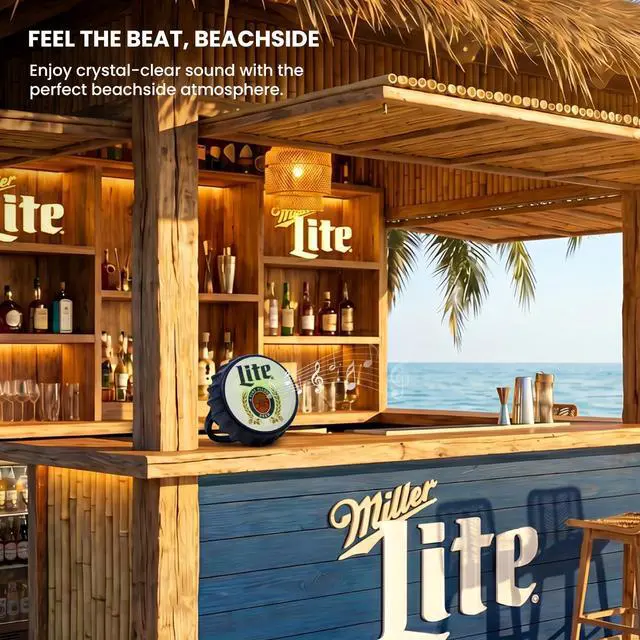 Alt view image 5 of 7 - Miller Lite Bottle Cap Shaped Bluetooth Speaker with Kickstand, Color Changing Light, FM Radio, 6H Playtime, Micro SD Card, Aux Port for Home/Outdoors/Beach/Bar | Portable Bluetooth Speakers