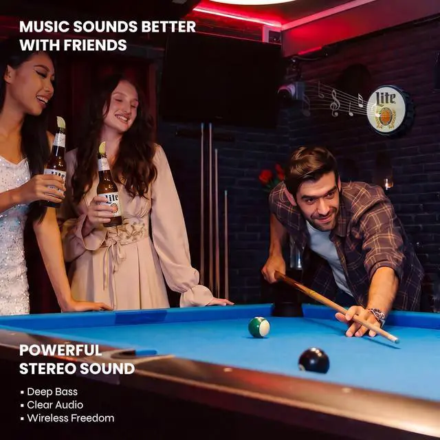 Alt view image 7 of 7 - Miller Lite Bottle Cap Shaped Bluetooth Speaker with Kickstand, Color Changing Light, FM Radio, 6H Playtime, Micro SD Card, Aux Port for Home/Outdoors/Beach/Bar | Portable Bluetooth Speakers