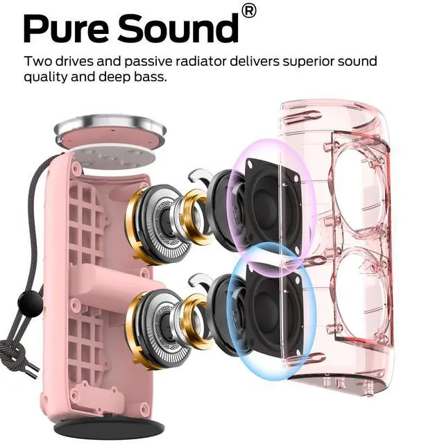 Alt view image 2 of 6 - Upgraded S310 Bluetooth Speaker, 30W Portable Speaker, 360° Stereo Sound with Punchy bass, TWS Pairing, IPX6 Waterproof, Bluetooth 5.2, 24H Playtime, Perfect for Outdoor, Beach, Party, Pink