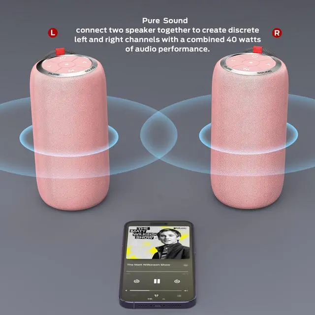 Alt view image 3 of 6 - Upgraded S310 Bluetooth Speaker, 30W Portable Speaker, 360° Stereo Sound with Punchy bass, TWS Pairing, IPX6 Waterproof, Bluetooth 5.2, 24H Playtime, Perfect for Outdoor, Beach, Party, Pink
