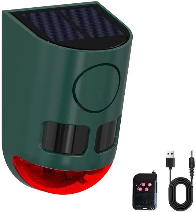 Main image of Solar Motion Sensor Alarm Light Outdoor, 130dB Solar Strobe Warning Light with Flashing LED & Siren, Waterproof Scare Off 'Intruders' for Farm, Chicken Coop, Garden, Barn & Yard (1Pack-Green)
