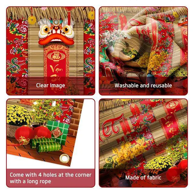 Alt view image 5 of 6 - Vietnamese New Year Decorations, 2026 TET Nguyen Dan Banner, Chuc Mung NAM Moi Happy Lunar New Year Decor, Traditional TET Party Supplies for Home Photo Booth 70.8x43.3in