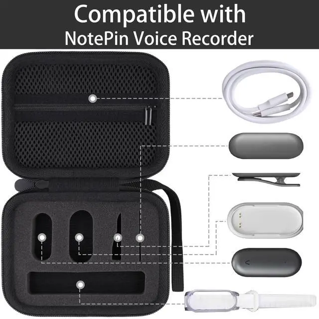Alt view image 3 of 6 - Hard Case for Plaud NotePin/NotePin S AI Voice Recorder | Compatible with Custom Foam Insert, Holds NotePin Recorder, Magnetic Pin, Clip, Charging Dock and Cable,Wristband, Black Case