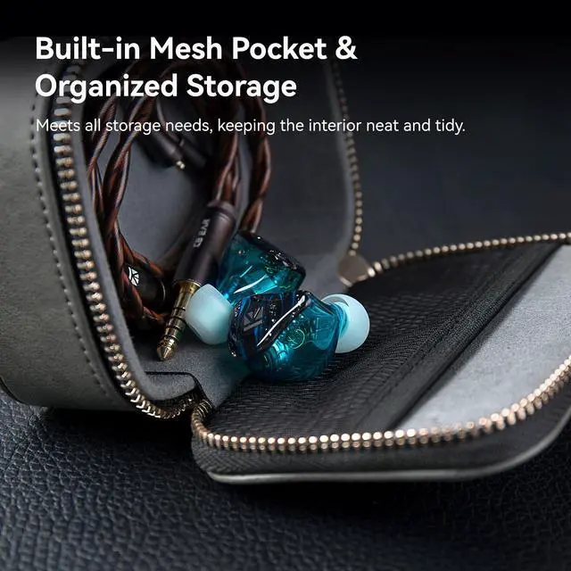 Alt view image 4 of 7 - KBEAR BP05 PU Large Zippered Earphone Storage Case, Hard Carrying Bag,Protective Storage Box,Wired Headphones,Earphones,Earbuds IEM Case Suitable for KZ ZS10 Pro/AS16,CCZ DC03