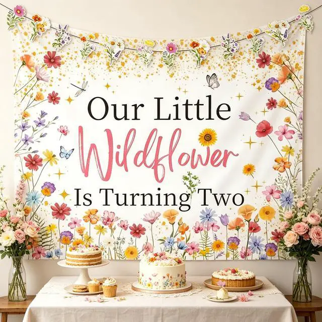 Main image of Wildflower 2nd Birthday Decoration Wild Flower Backdrop Girls | Two Wild Birthday Decoration Floral Banner Our Little Wild flower Is Turning Two Birthday Decor