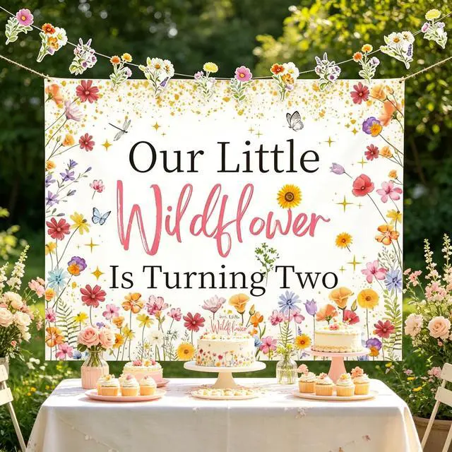 Alt view image 2 of 7 - Wildflower 2nd Birthday Decoration Wild Flower Backdrop Girls | Two Wild Birthday Decoration Floral Banner Our Little Wild flower Is Turning Two Birthday Decor