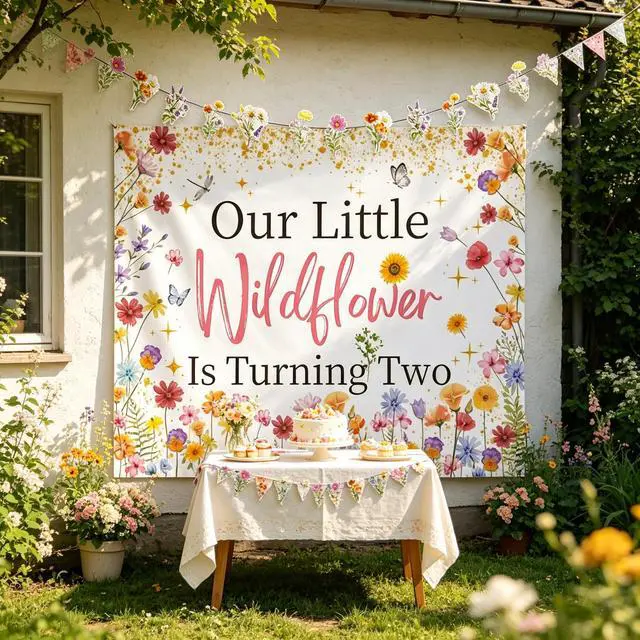 Alt view image 6 of 7 - Wildflower 2nd Birthday Decoration Wild Flower Backdrop Girls | Two Wild Birthday Decoration Floral Banner Our Little Wild flower Is Turning Two Birthday Decor