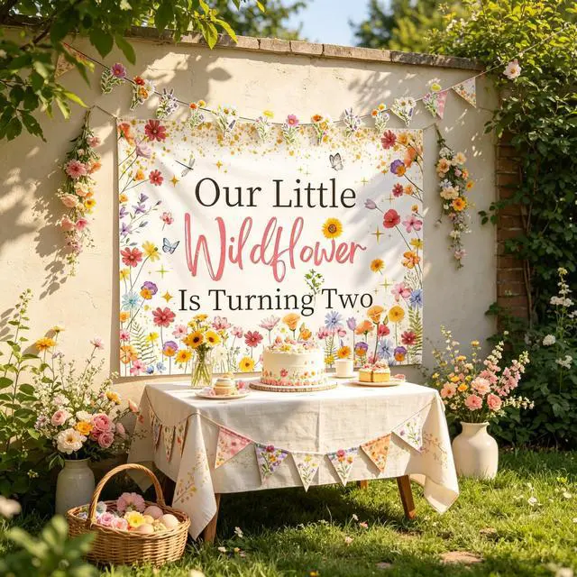 Alt view image 4 of 7 - Wildflower 2nd Birthday Decoration Wild Flower Backdrop Girls | Two Wild Birthday Decoration Floral Banner Our Little Wild flower Is Turning Two Birthday Decor