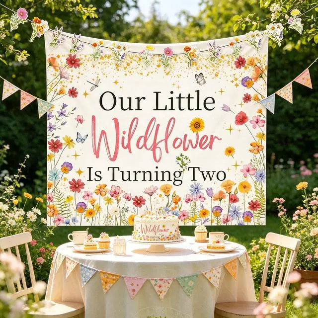 Alt view image 7 of 7 - Wildflower 2nd Birthday Decoration Wild Flower Backdrop Girls | Two Wild Birthday Decoration Floral Banner Our Little Wild flower Is Turning Two Birthday Decor