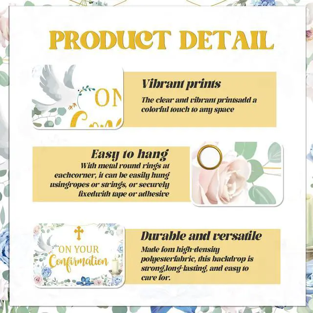 Alt view image 3 of 6 - On Your Confirmation Backdrop Banner, Blessing On Your Confirmation Banner Religious Baptism Christening Party Decorations Photo Booth Props, 7 * 5 Ft