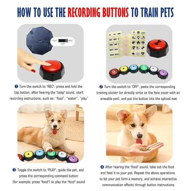 Alt view image 6 of 6 - Recordable Buttons, Dog Training and Communication Buttons, Pack of 6, 30 Seconds Recording, 30 Scene 15 Custom Stickers, 6 Pairs Non-Slip Stickers, Sound Quality is Clearly (Batteries Included)
