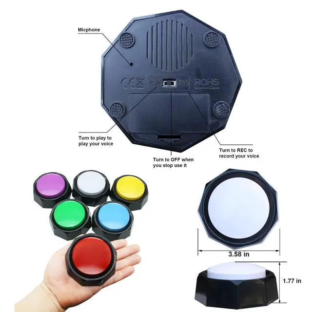 Alt view image 5 of 6 - Recordable Buttons, Dog Training and Communication Buttons, Pack of 6, 30 Seconds Recording, 30 Scene 15 Custom Stickers, 6 Pairs Non-Slip Stickers, Sound Quality is Clearly (Batteries Included)