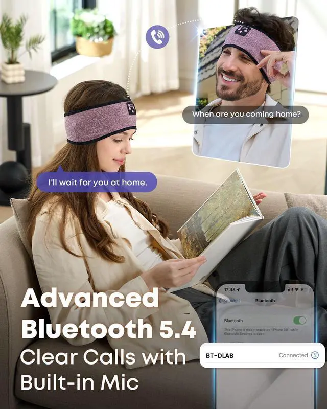 Alt view image 5 of 7 - Sleep Headphones Headband Wireless Bluetooth 5.4 - Soft, Breathable, Ultra-Thin Speakers for Side Sleepers, Workout, Airplane Travel, Relaxation