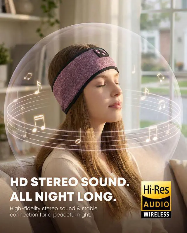 Alt view image 3 of 7 - Sleep Headphones Headband Wireless Bluetooth 5.4 - Soft, Breathable, Ultra-Thin Speakers for Side Sleepers, Workout, Airplane Travel, Relaxation