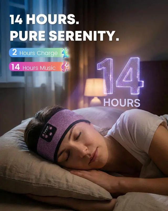 Alt view image 7 of 7 - Sleep Headphones Headband Wireless Bluetooth 5.4 - Soft, Breathable, Ultra-Thin Speakers for Side Sleepers, Workout, Airplane Travel, Relaxation