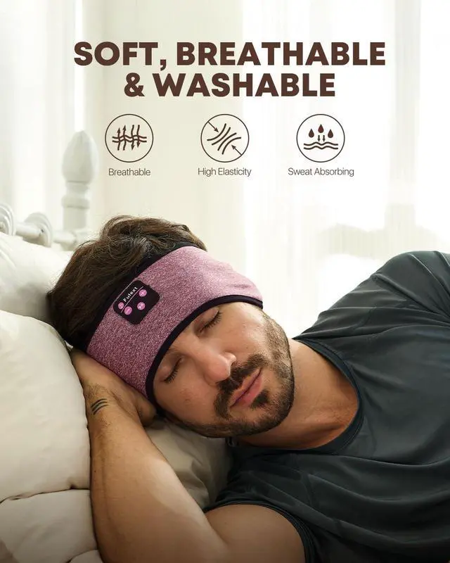 Alt view image 6 of 7 - Sleep Headphones Headband Wireless Bluetooth 5.4 - Soft, Breathable, Ultra-Thin Speakers for Side Sleepers, Workout, Airplane Travel, Relaxation