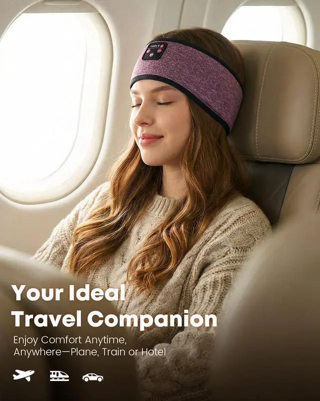 Alt view image 4 of 7 - Sleep Headphones Headband Wireless Bluetooth 5.4 - Soft, Breathable, Ultra-Thin Speakers for Side Sleepers, Workout, Airplane Travel, Relaxation