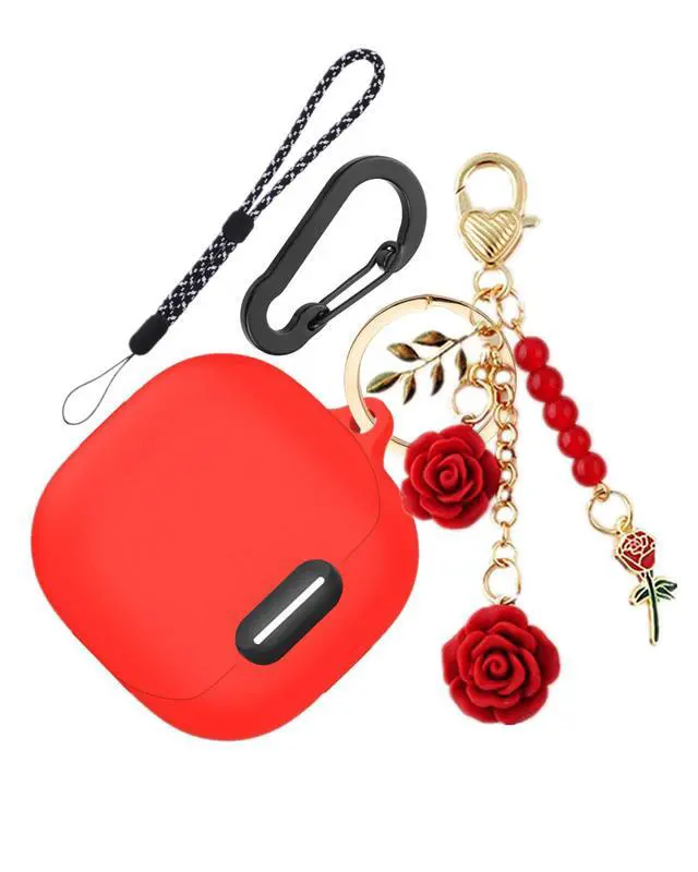 Alt view image 2 of 7 - Silicone Case for Anker Soundcore Liberty 4 NC with Cute Keychain Lanyard Shockproof Protective Cover Compatible with Earbuds Soundcore Liberty 4 NC Charging Box Case Cover for Women Men (Red)
