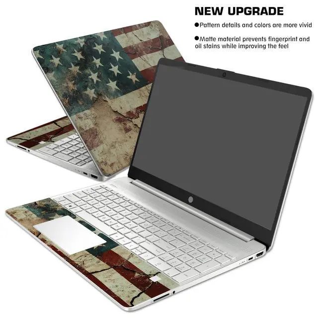 Alt view image 2 of 7 - Laptop Skin Decal HP 15.6" - US Flag, Laptop Cover Sticker, No Cutting Required, No Bubble, Waterproof, Scratch Resistant - Including Wide Screen and Wrist Pad