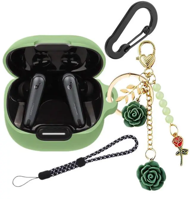 Main image of Silicone Case for Anker Soundcore Liberty 4 NC with Cute Keychain Lanyard Shockproof Protective Cover Compatible with Earbuds Soundcore Liberty 4 NC Charging Box Case Cover for Women Men (Green)